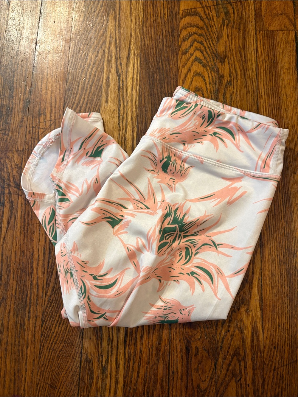 🎉Mint Lillac White Leggings with Pink Floral & Green Leaf Print